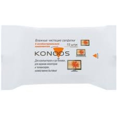 Влажные чистящие салфетки Konoos KSN-15 в мягкой упаковке для ЖК-экранов <15шт>
